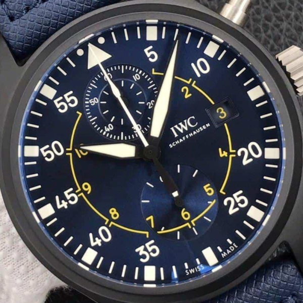 YL공장 IWC 파일럿 탑건 네이비 에어 컴뱃 포스 크로노그래프 러버 스트랩 44.5mm IW389008