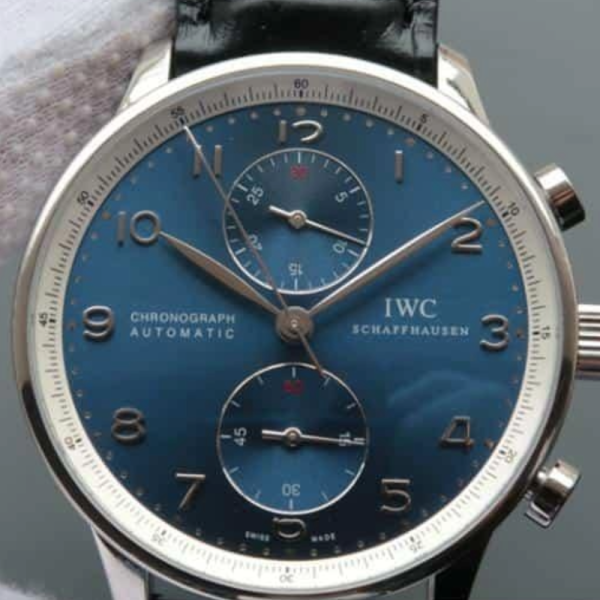 ZF공장 IWC 포르투갈 한정판 슈퍼 울트라씬 포르투기저 크로노그래프 스틸 블루 다이얼 레더 스트랩 40.9mm IW371432