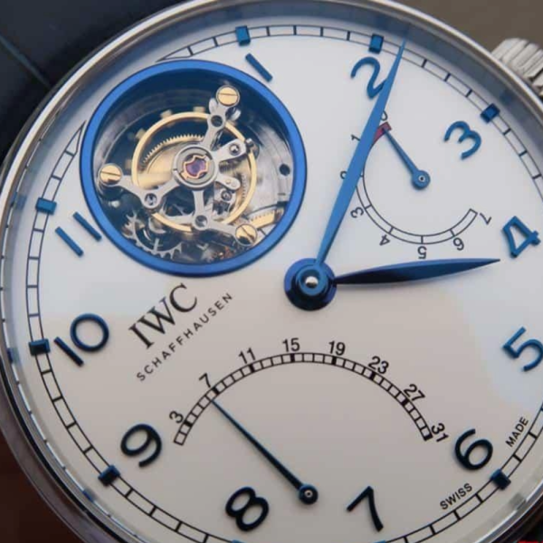 AZ공장 IWC 포르투기저 투르비옹 스틸 화이트/블루 다이얼 레더 스트랩 44.2mm IW504401