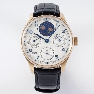 APS공장 IWC 포르투기저 퍼페츄얼 캘린더 화이트 다이얼 블루 인덱스 레더 스트랩 44.2mm IW503302