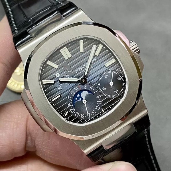 PPF공장 파텍필립 노틸러스 문페이즈 블루 다이얼 블랙 가죽밴드 40mm 5712