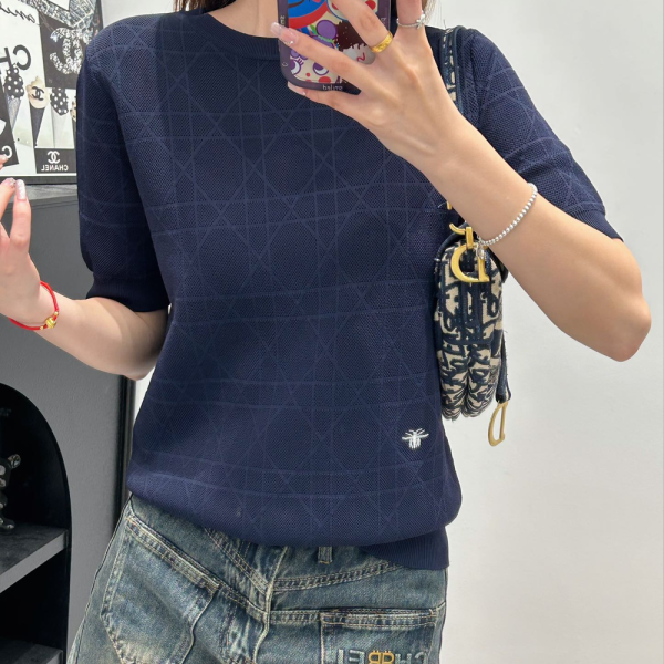 디올 24SS 까나쥬 벌 자수로고 니트 반팔 블랙