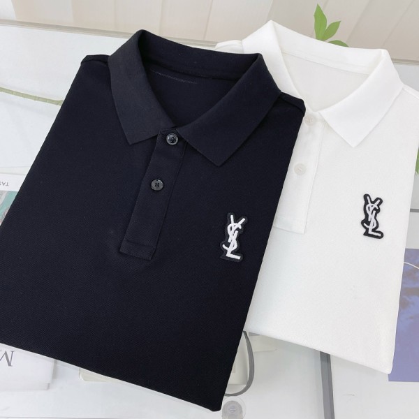 생로랑 24SS 라펠 자수로고 폴로 반팔 티셔츠
