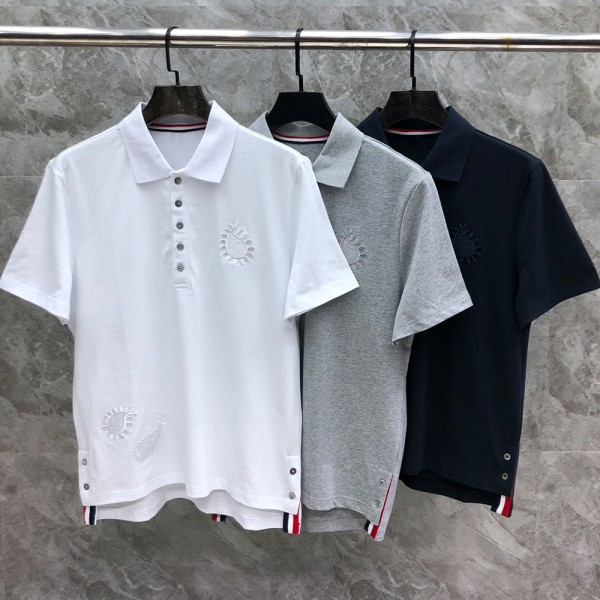 톰브라운 24SS 플라워 자수로고 라펠 폴로 반팔