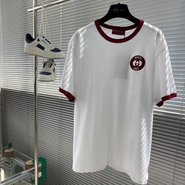 구찌 화이트 코튼 저지 티셔츠