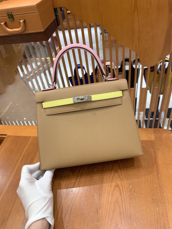 올수공 에르메스 켈리 25 엡송 밀크티 핑크 3색 조합 실버 버클