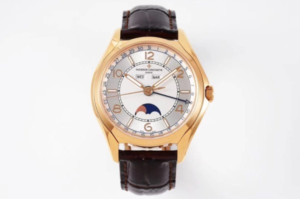 ZF공장 바쉐론 콘스탄틴 피프티 식스 컴플리트 캘린더 화이트 다이얼 로즈골드 레더 스트랩 40mm 4000E/000A-B548