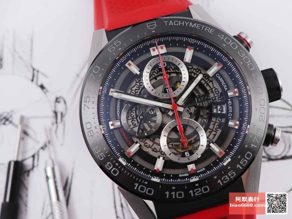 XF공장 태그호이어 까레라 01 크로노그래프 세라믹 베젤 러버 스트랩 45mm CAR2A1Z.FT6050