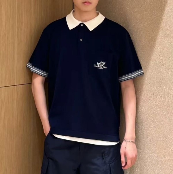 디올 은방울꽃 폴로 블루 코튼 반팔 셔츠