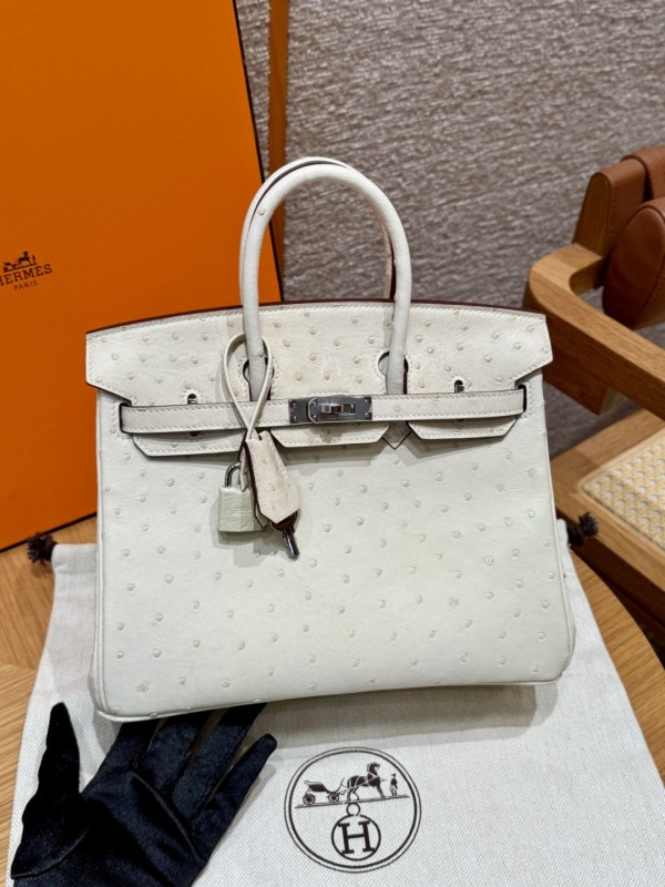 올수공 에르메스 버킨 25 i2/nata 타조 가죽 실버 하드웨어