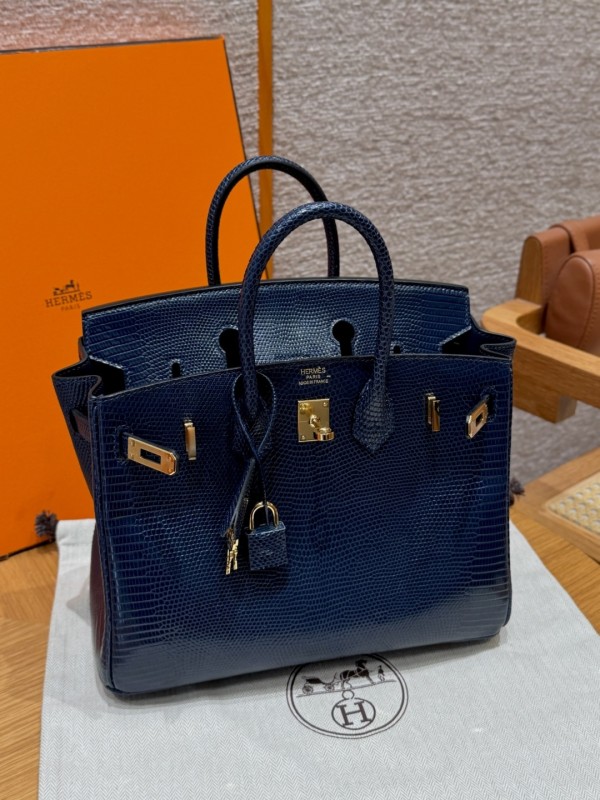 올수공 에르메스 버킨 25 7P/Blue Presse 악어 가죽 골드 하드웨어