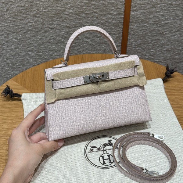 올수공 에르메스 미니 켈리 Mauve pale 엡송 가죽 실버 하드웨어