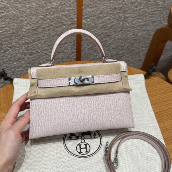 올수공 에르메스 미니 켈리 Mauve pale 엡송 가죽 실버 하드웨어