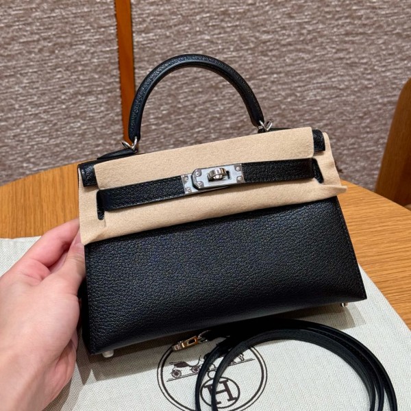 올수공 에르메스 미니 켈리 89/noir 체브레 가죽 실버 하드웨어