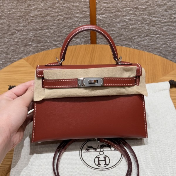 올수공 에르메스 미니 켈리 36/Brique & i2/nata 박스 가죽 실버 하드웨어